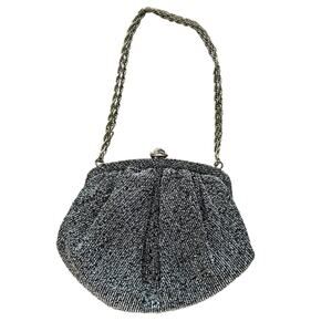 Vintage metallic snap top clasp handbag with chain romantic coquette rosette